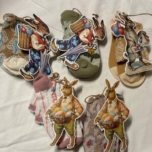 Vintage Easter Bunny Gift Tags - Lot of five pair of socks Pastel Multi Colors.